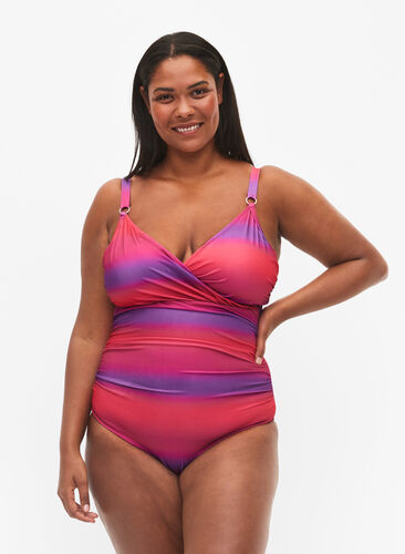 Printed swimsuit with soft padding, Pink Comb, Model image number 0