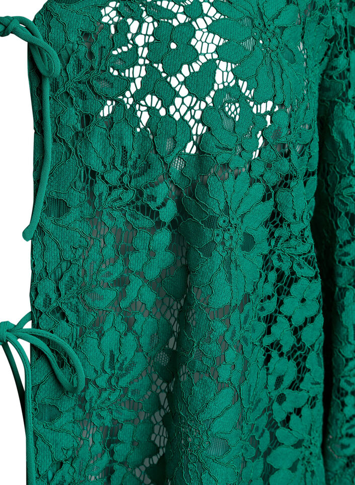 Lace blouse with 3/4 sleeves and bows on the front, Green, Packshot image number 2