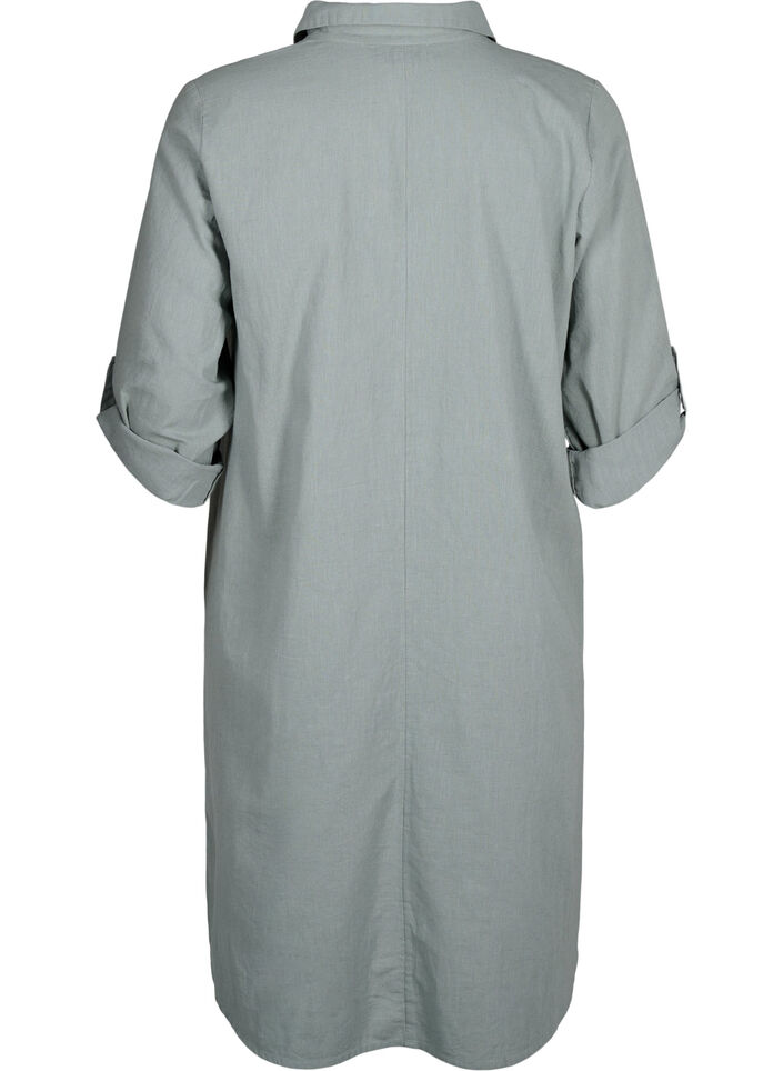 Dress with a V-neck in cotton and linen, Chinois Green, Packshot image number 1