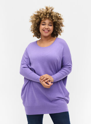 Knitted jumper with round neckline, Paisley Purple, Model image number 0