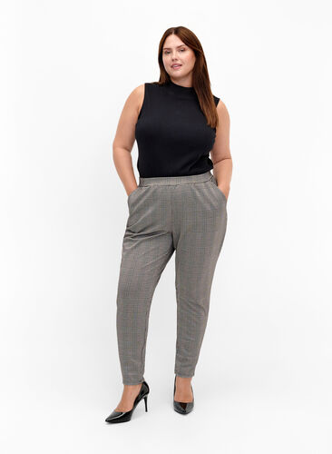 Cropped Maddison trousers with checked pattern, Beige Brown Check, Model image number 0