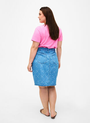Denim skirt with a pattern, Light blue denim, Model image number 1