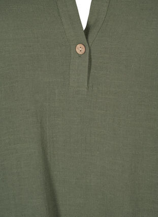 3/4 sleeve cotton blend tunic with linen, Thyme, Packshot image number 2