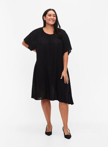 Viscose dress with short sleeves, Black, Model image number 2