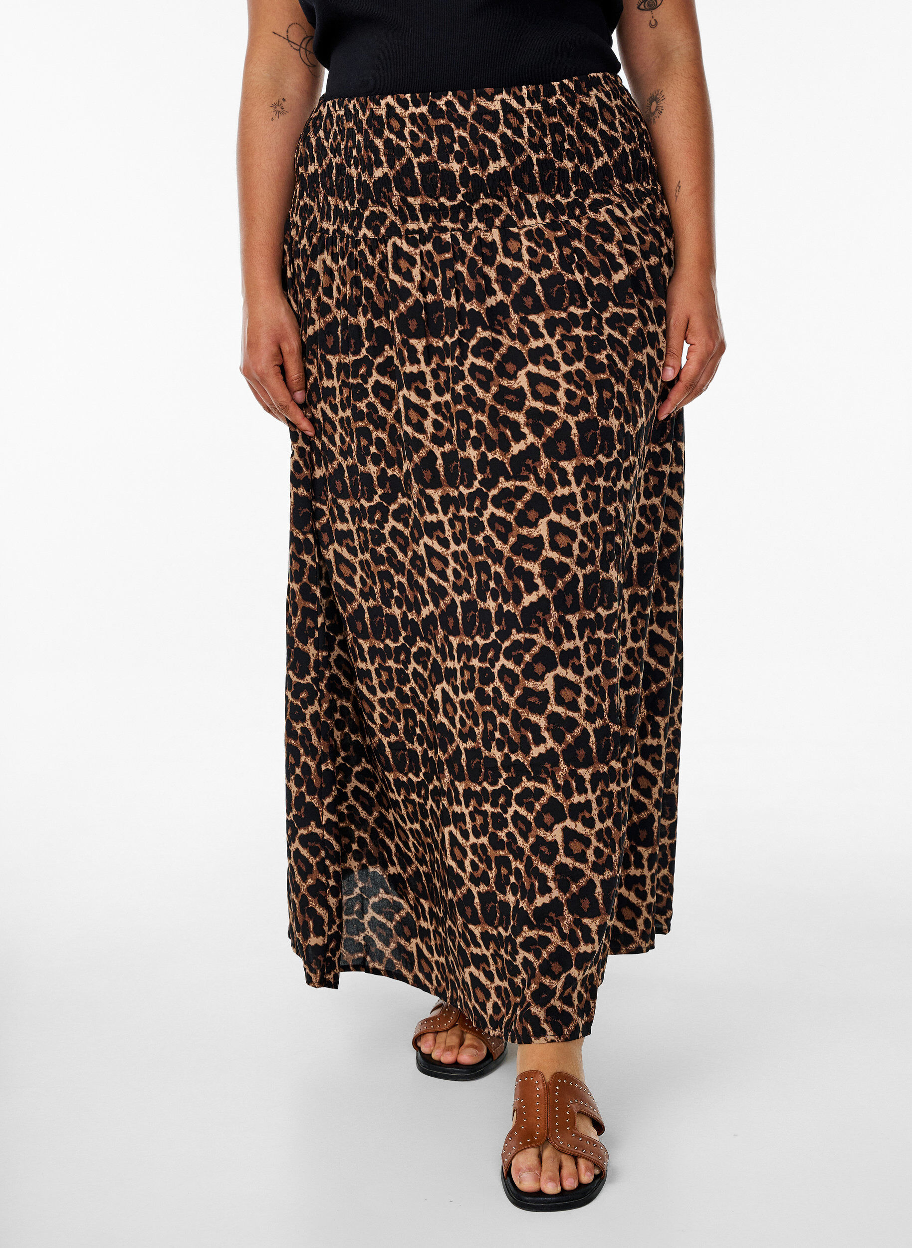 ZizzifashionViscose maxi skirt with smocking, Brown, Model image number 2
