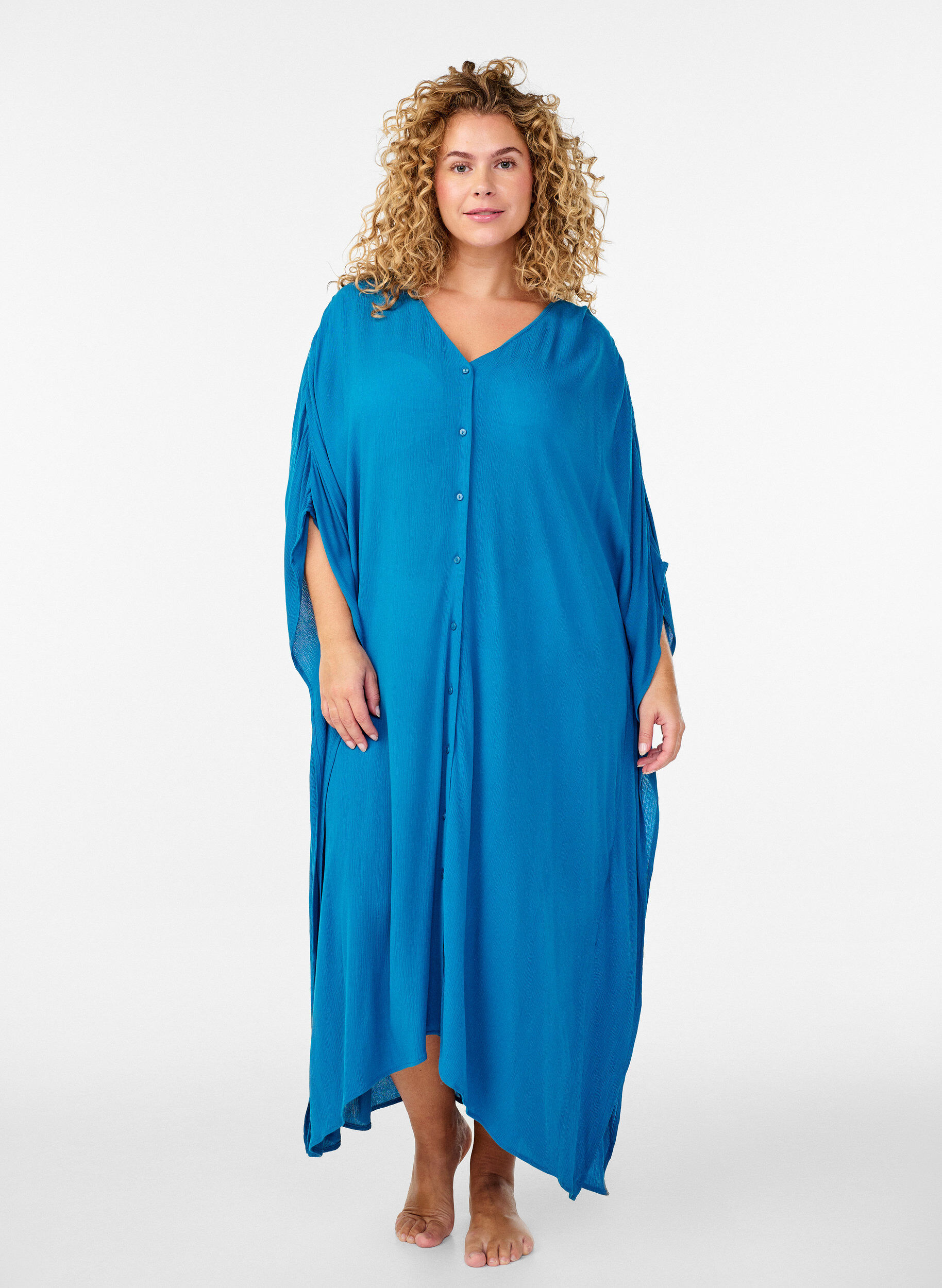 Zizzifashion Kaftan beach dress with buttons, Blue, Model image number 0