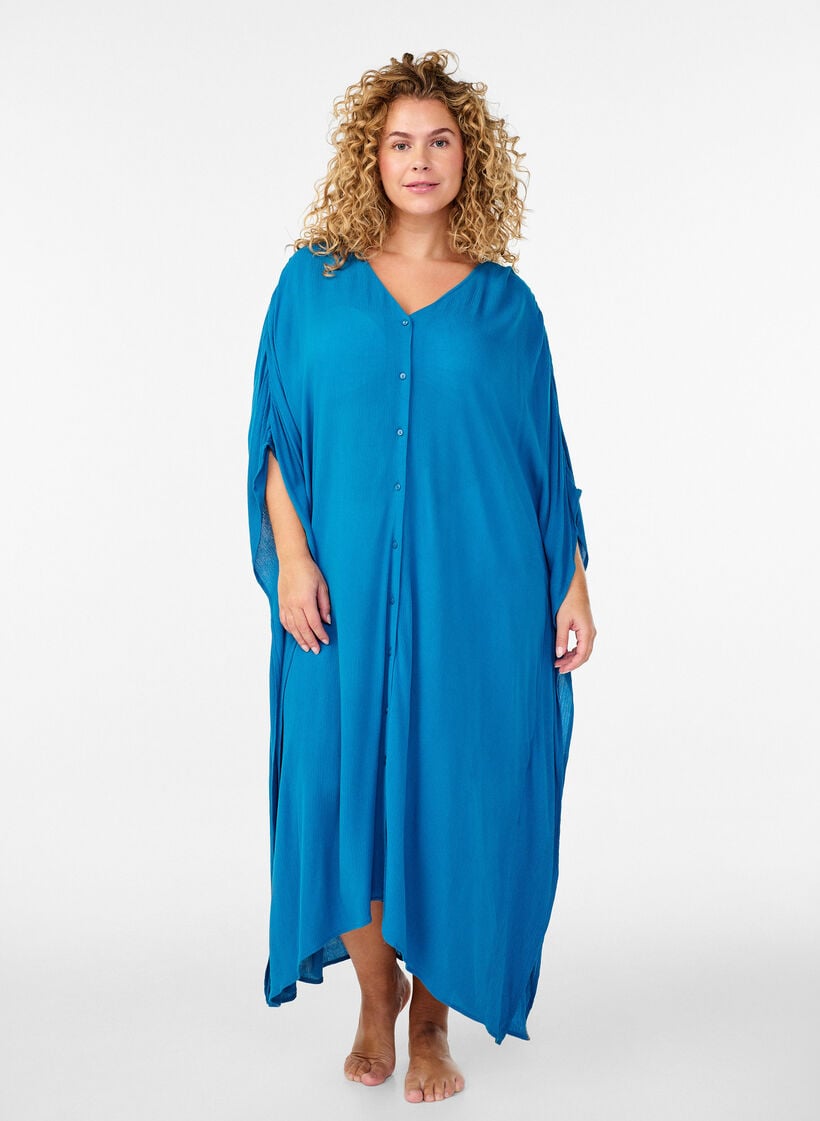 Kaftan beach dress with buttons, Blue, Model image number 0