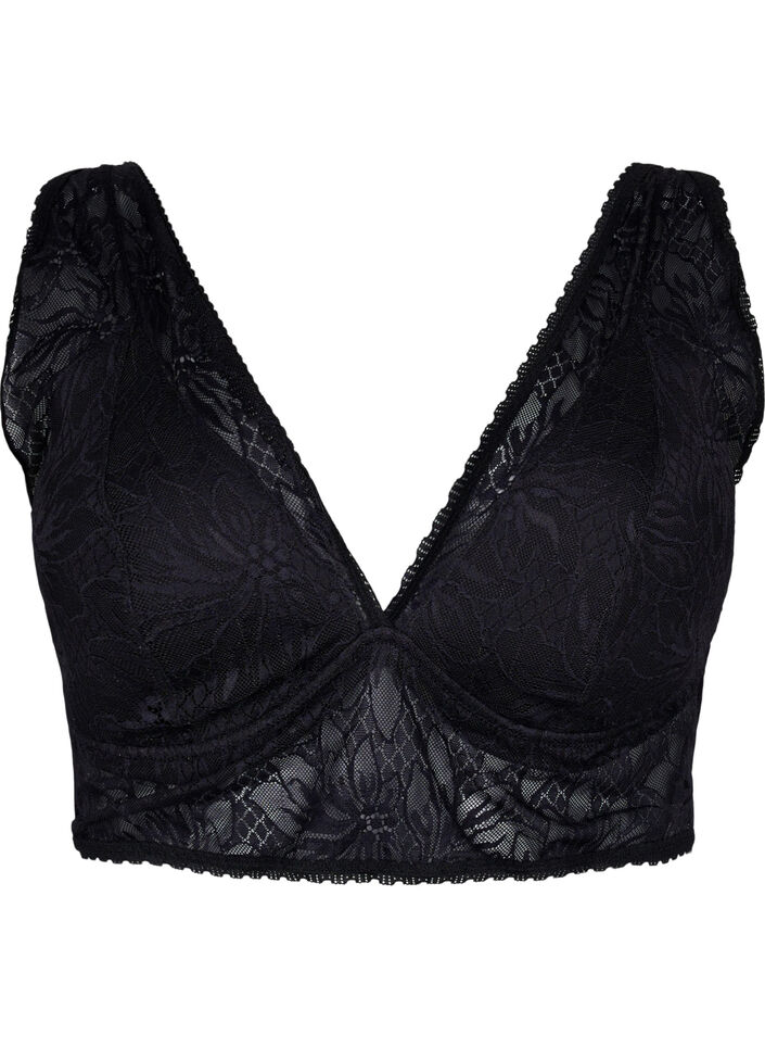 Lace bralette with soft padding, Black, Packshot image number 0