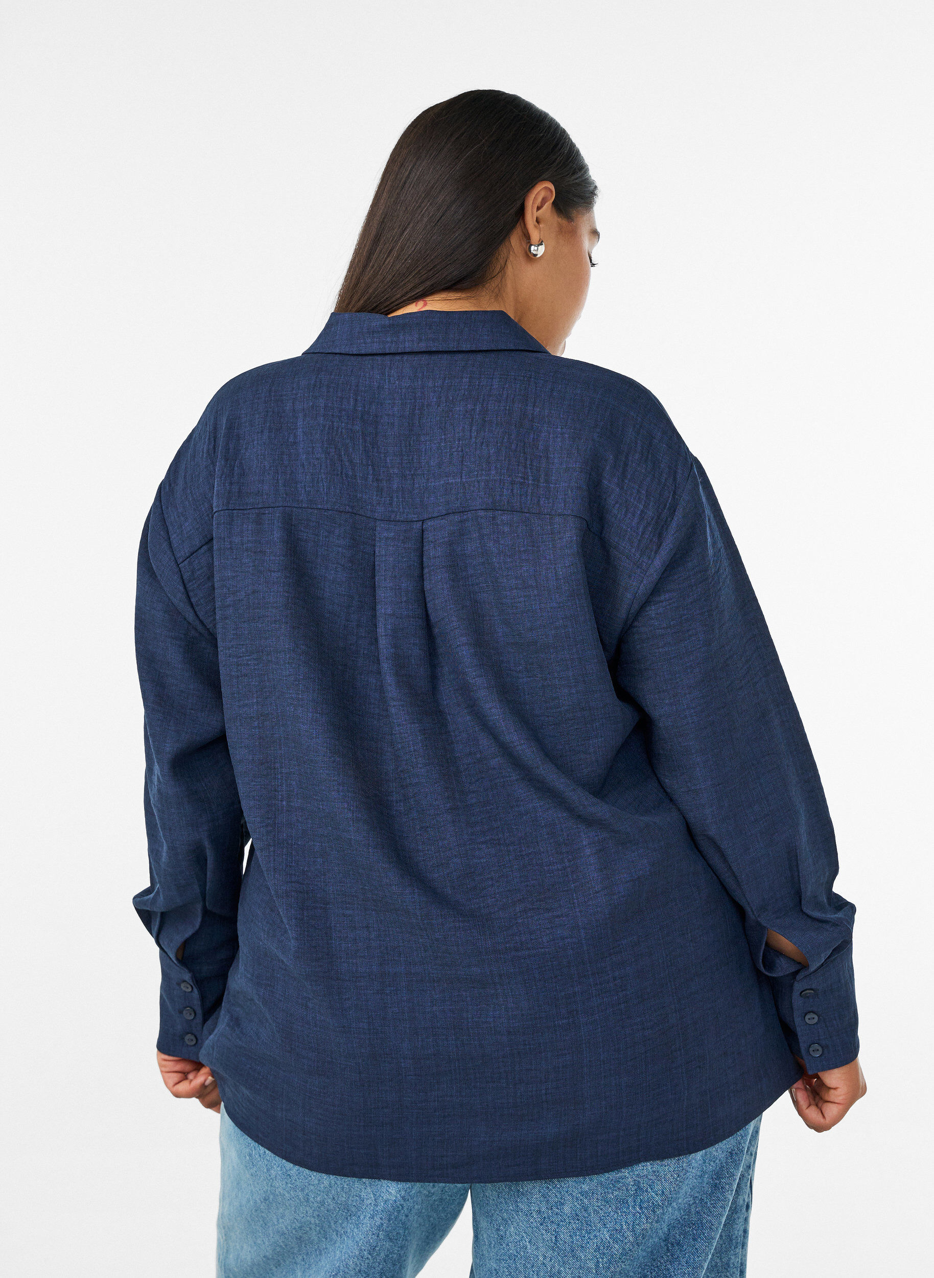 ZizzifashionLoose shirt with V-neck, Blue, Model image number 2