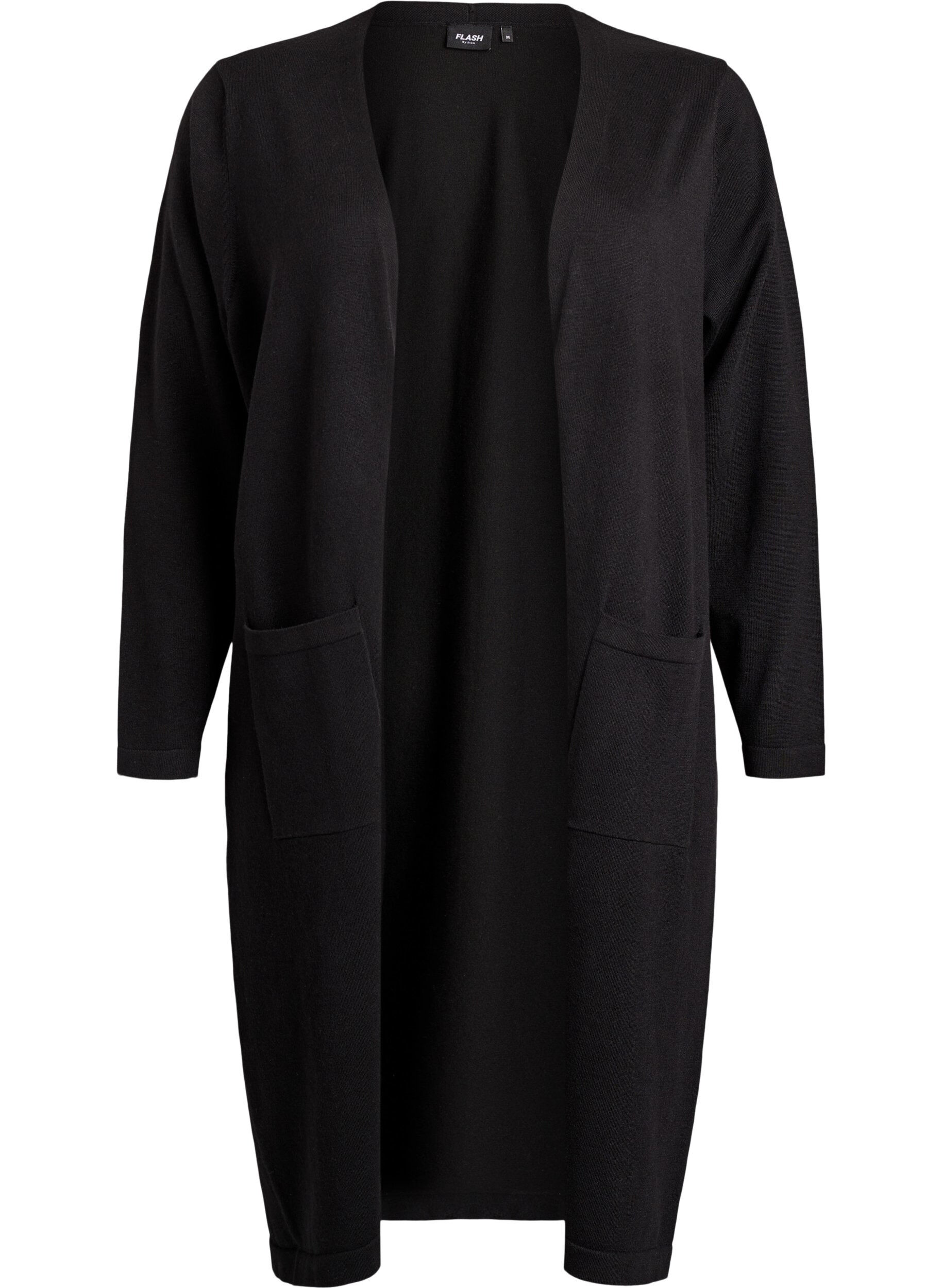 ZizzifashionLong, open cardigan with pockets, Black, Packshot image number 0