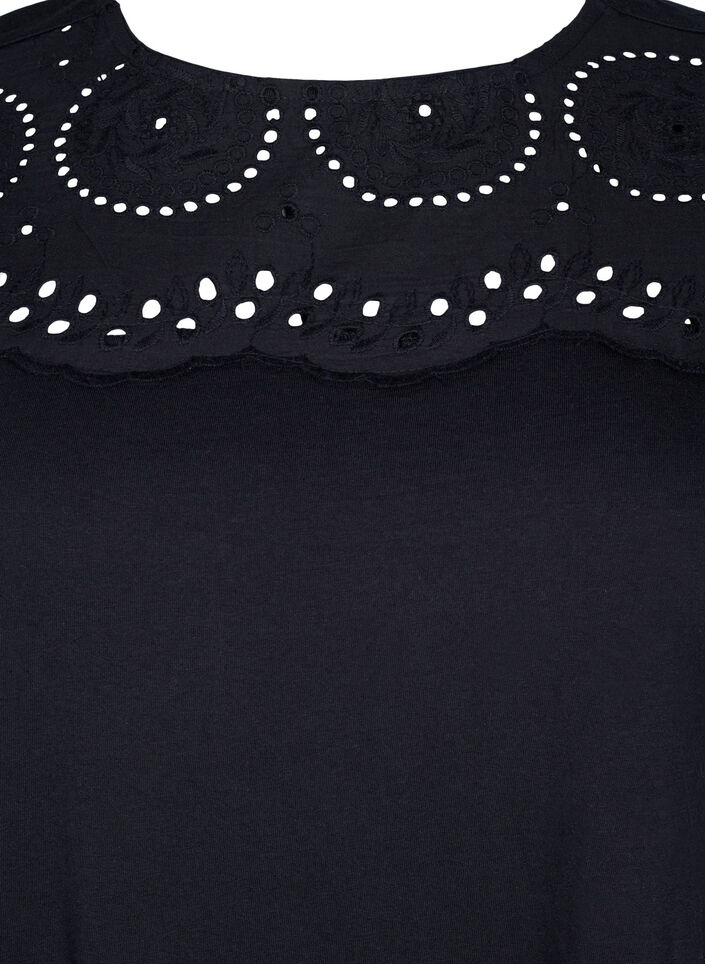 Organic cotton T-shirt with broderie anglaise, Black, Packshot image number 2