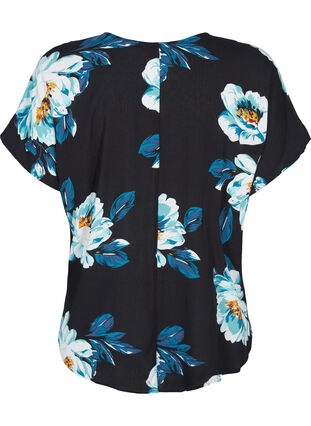 Short-sleeved viscose blouse with a floral print, Black Big Flower, Packshot image number 1