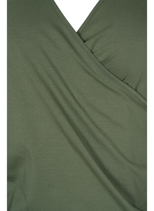 Cotton blouse with 3/4-length sleeves and wrap, Thyme, Packshot image number 2