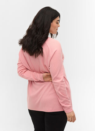 Long-sleeved cotton blouse with hole pattern, Blush, Model image number 1