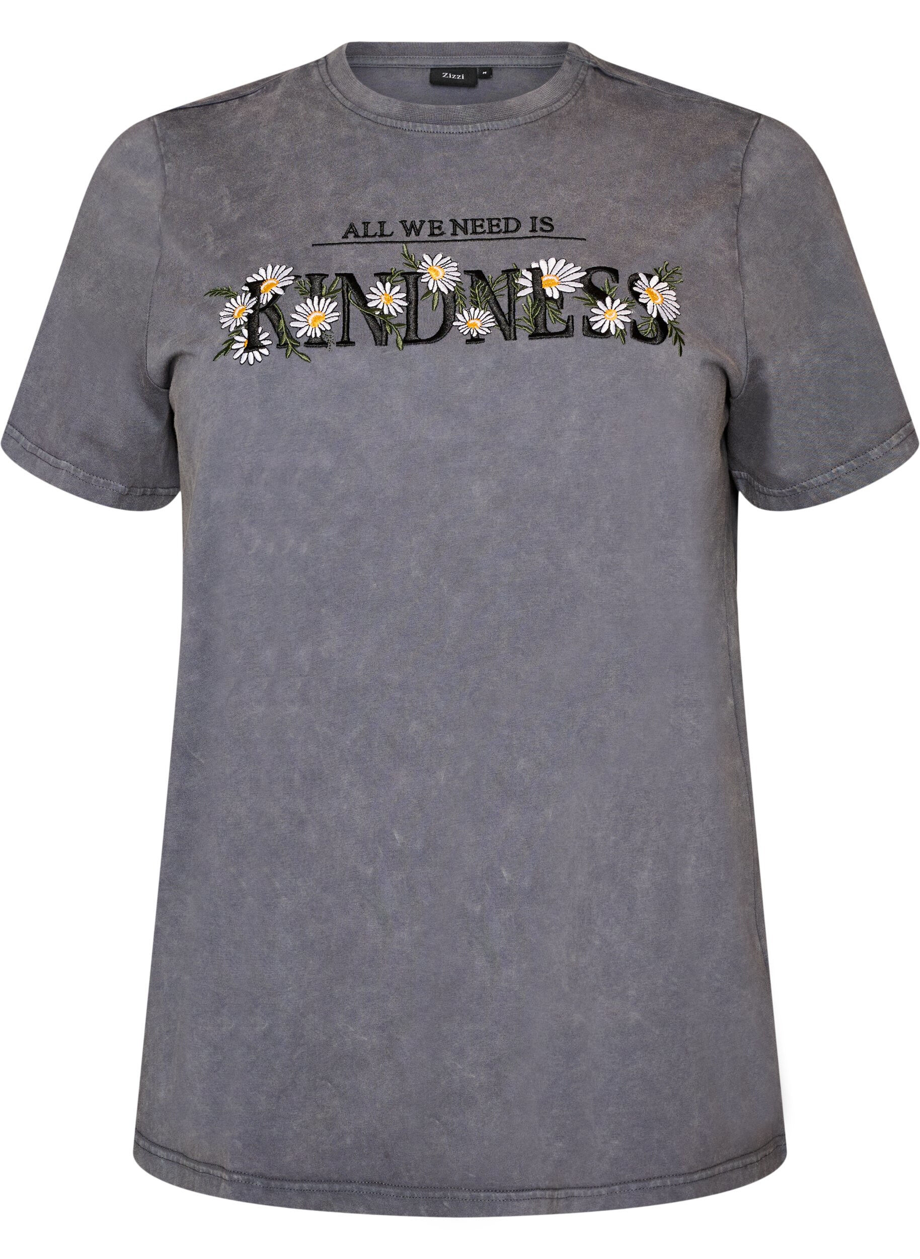 ZizzifashionCotton T-shirt with a washed look and embroidered motif, Grey, Packshot image number 0