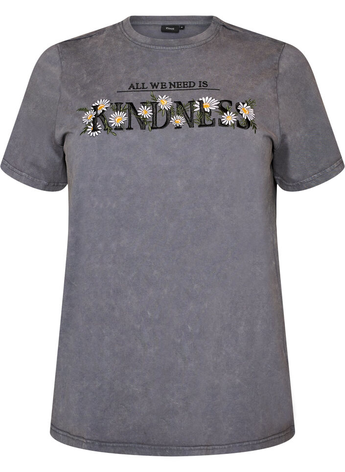 Cotton T-shirt with a washed look and embroidered motif, Grey, Packshot image number 0