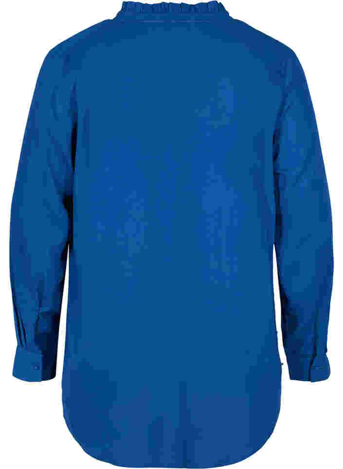 Long sleeve shirt with ruffle collar, Estate Blue, Packshot image number 1