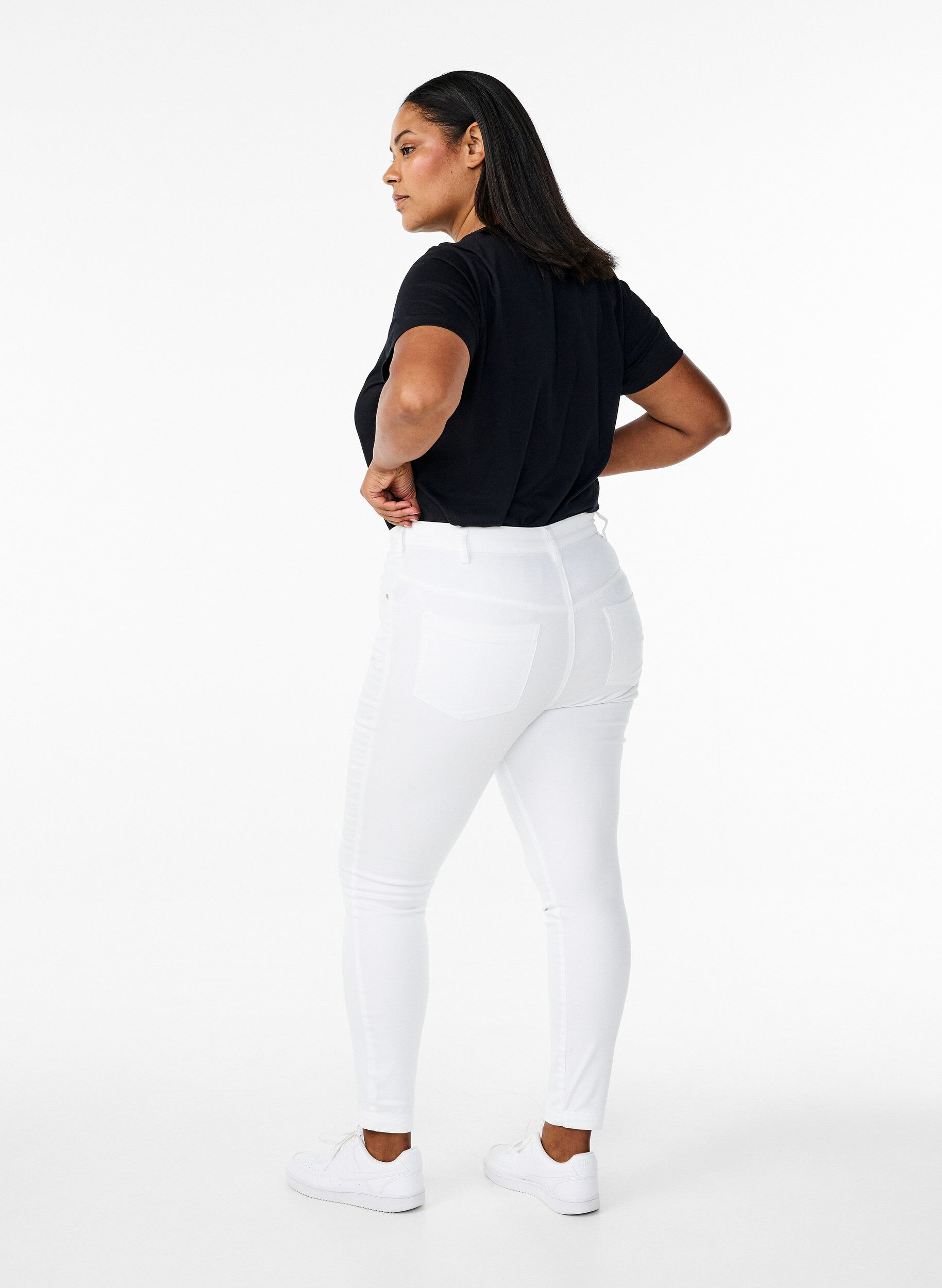 Zizzifashion Super slim Amy jeans with high waist, White, Model image number 1