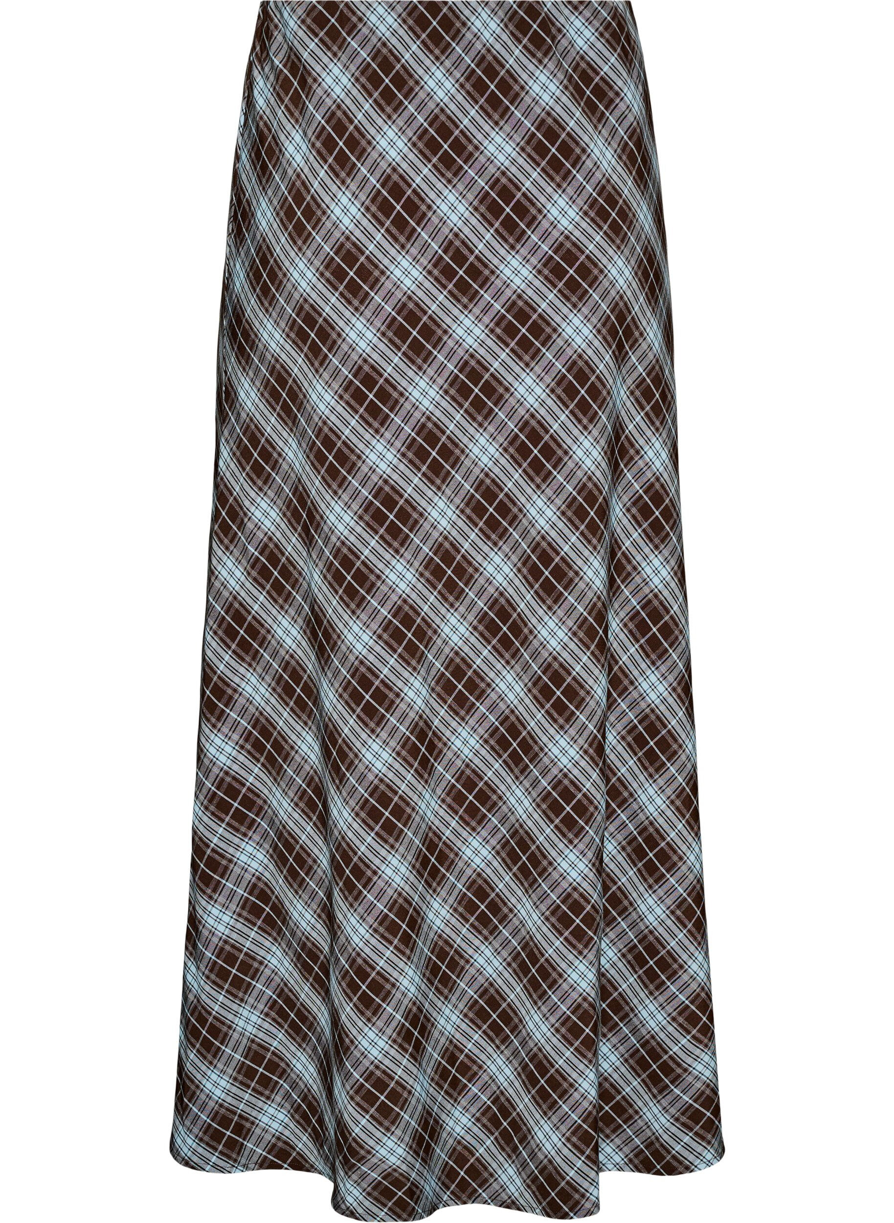 ZizzifashionChecked A-line maxi skirt, Light Blue, Packshot image number 1