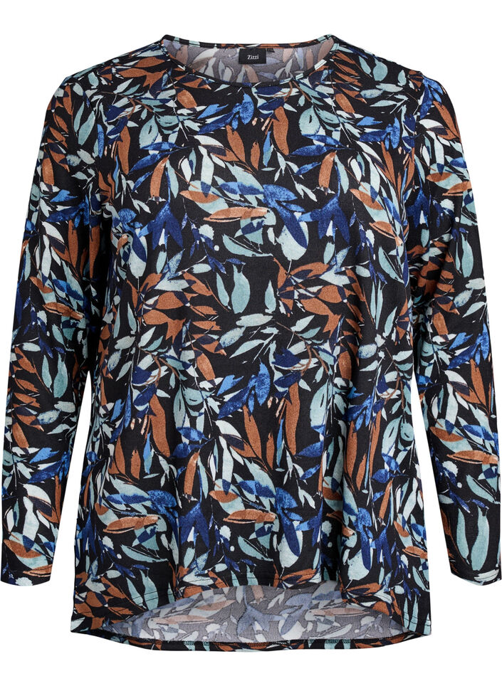 Patterned blouse with long sleeves, Blue, Packshot image number 0