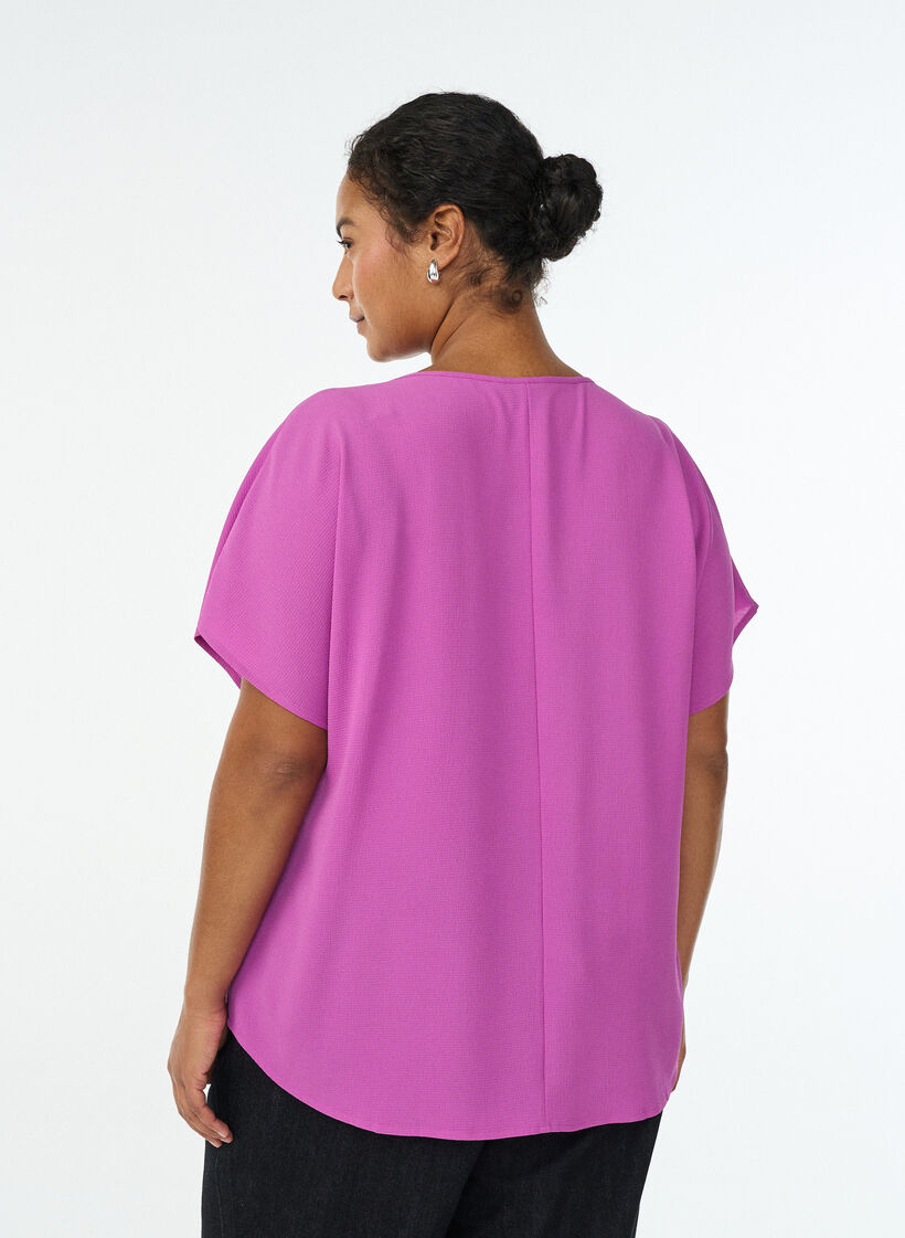 Blouse with short sleeves and a round neckline, Purple, Model image number 2
