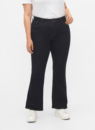 High-waisted Ellen bootcut jeans, Raw Unwash, Model image number 2