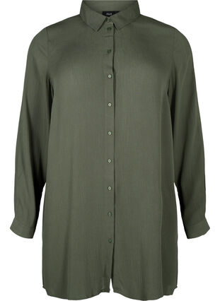 Long viscose shirt with long sleeves, Thyme, Packshot image number 0