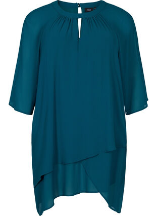 Chiffon blouse with 3/4 sleeves, Deep Teal, Packshot image number 0