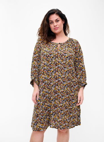 Floral tunic in viscose, Black Ditsy, Model image number 0