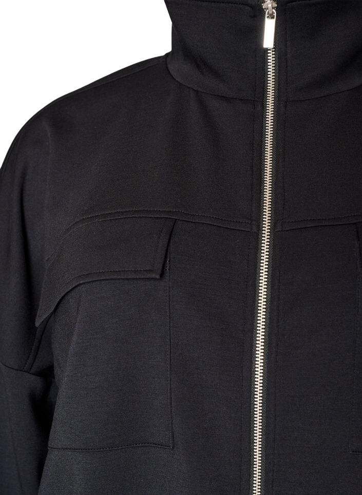 Jersey cardigan with zipper and high collar, Black, Packshot image number 2