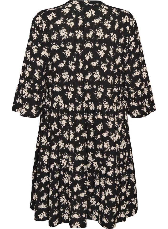 Short A-line jersey dress with an all-over print, Black, Packshot image number 1
