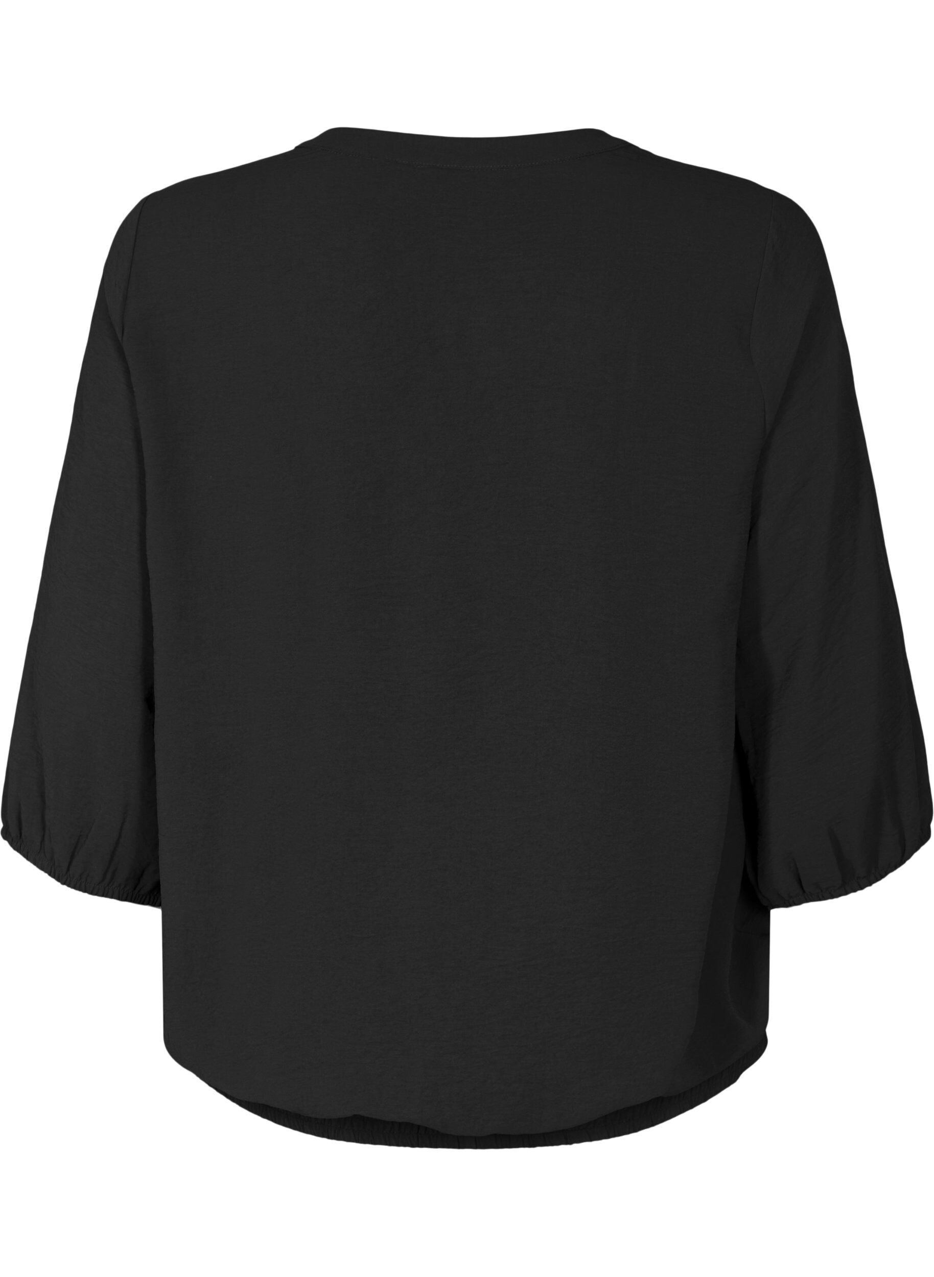 Zizzifashion Blouse with smock and 3/4 sleeves, Black, Packshot image number 1