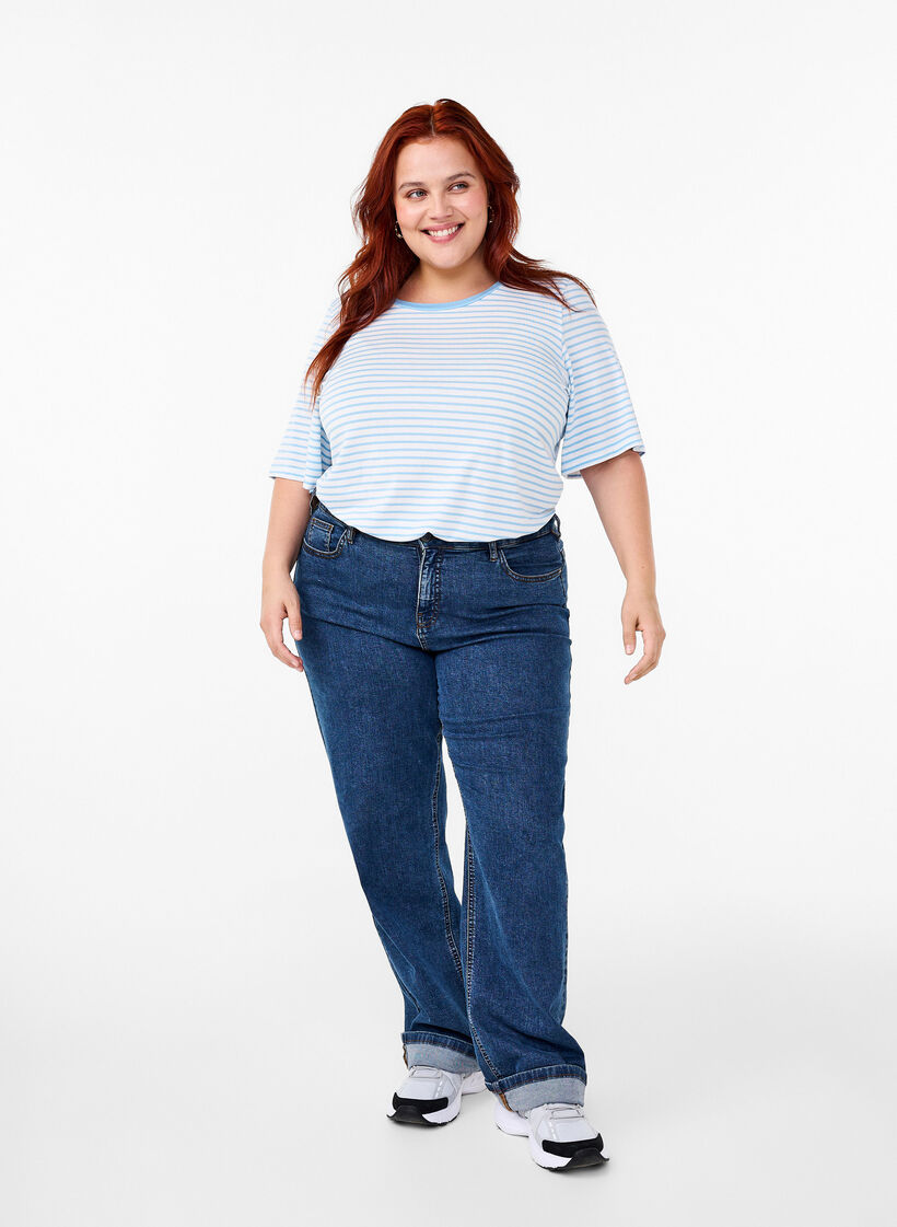 Striped T-shirt in lyocell with round neck, Light Blue, Model image number 1