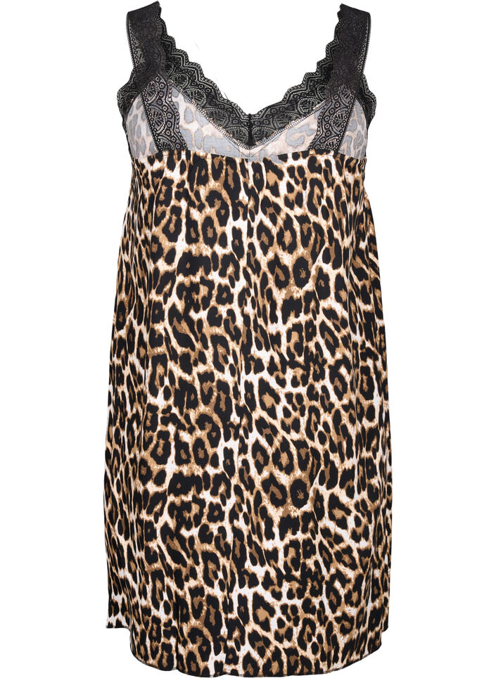 Strap dress in viscose with lace, Leopard, Packshot image number 1