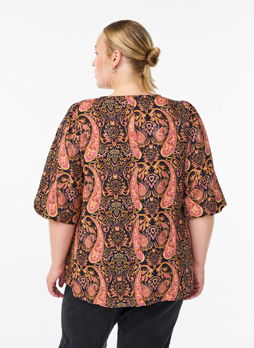 Blouse with paisley print and 3/4 sleeves, Blue, Model image number 2