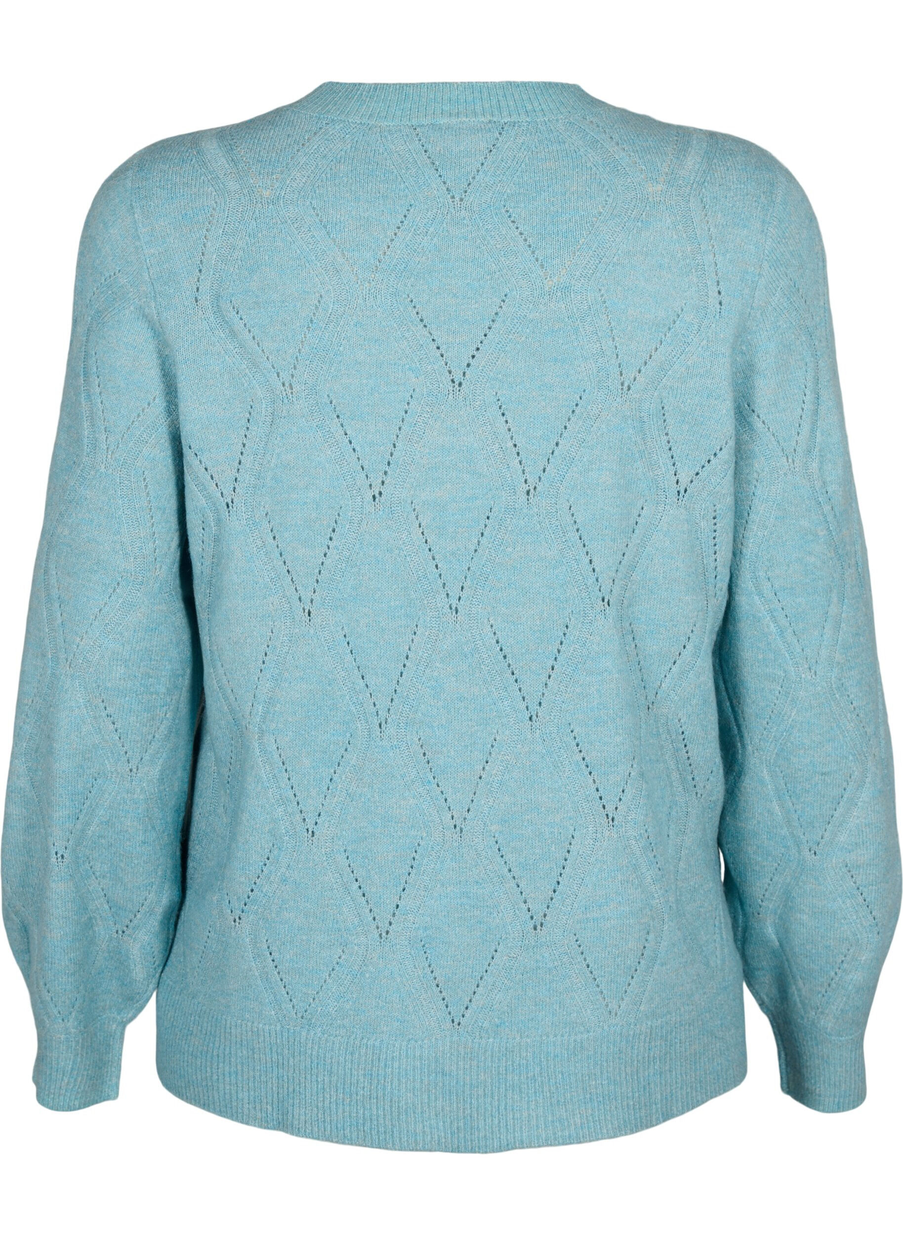 Zizzifashion Knitted pullover with hole pattern, Reef Waters Mel., Packshot image number 1