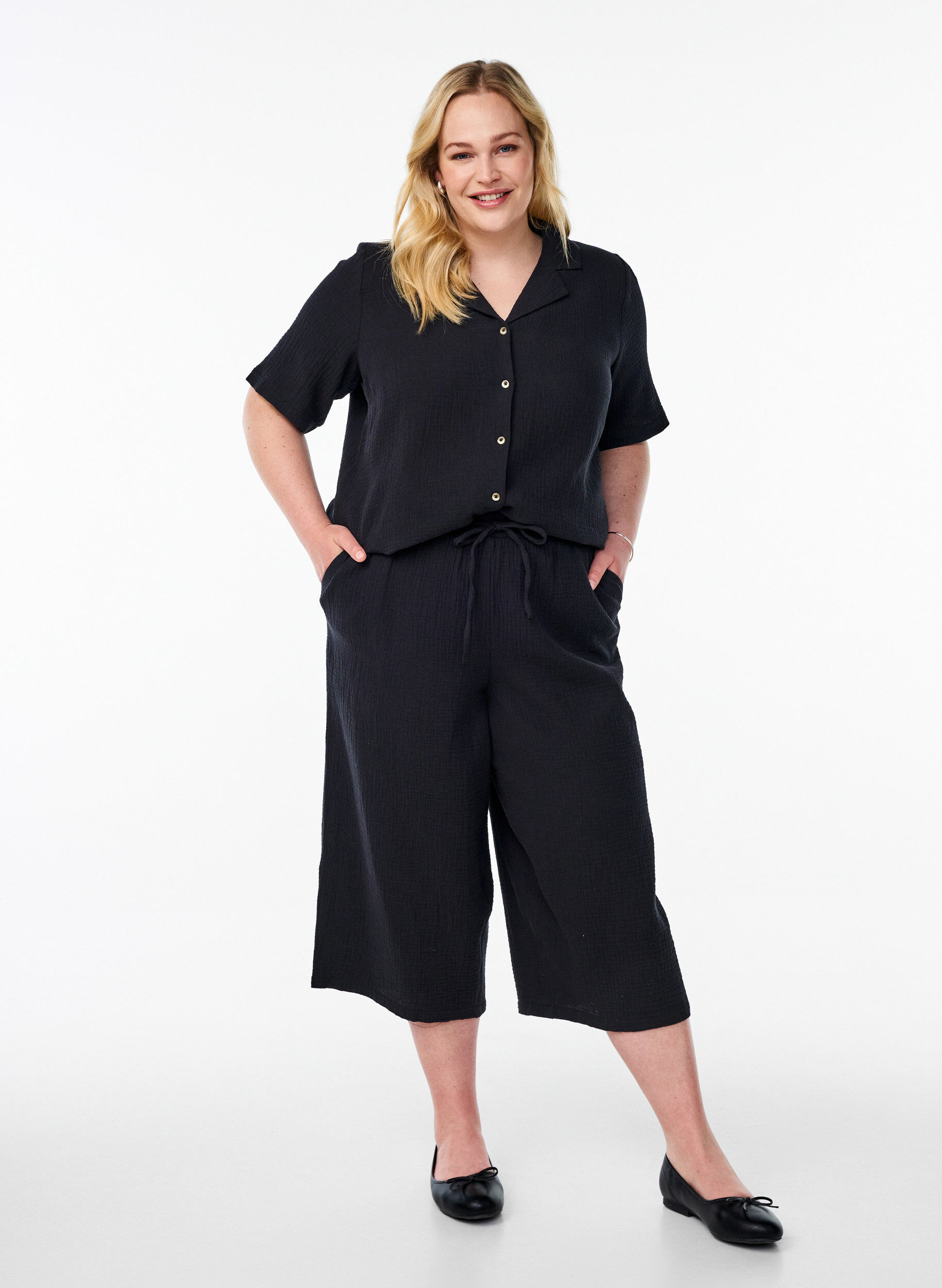 ZizzifashionCulotte trousers with a high waist, Black, Model image number 0
