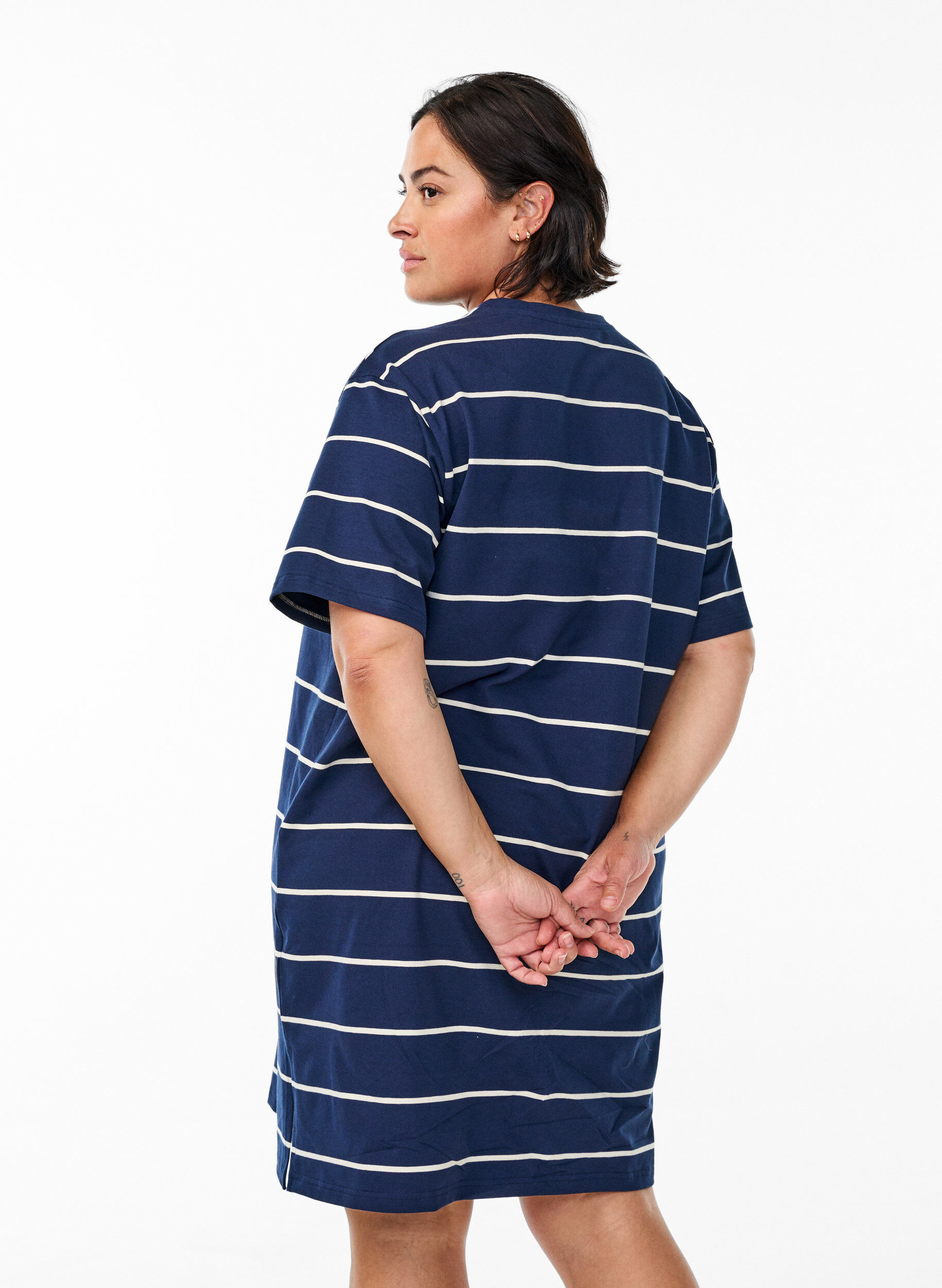 Zizzifashion Short jersey dress with stripes, Blue, Model image number 2