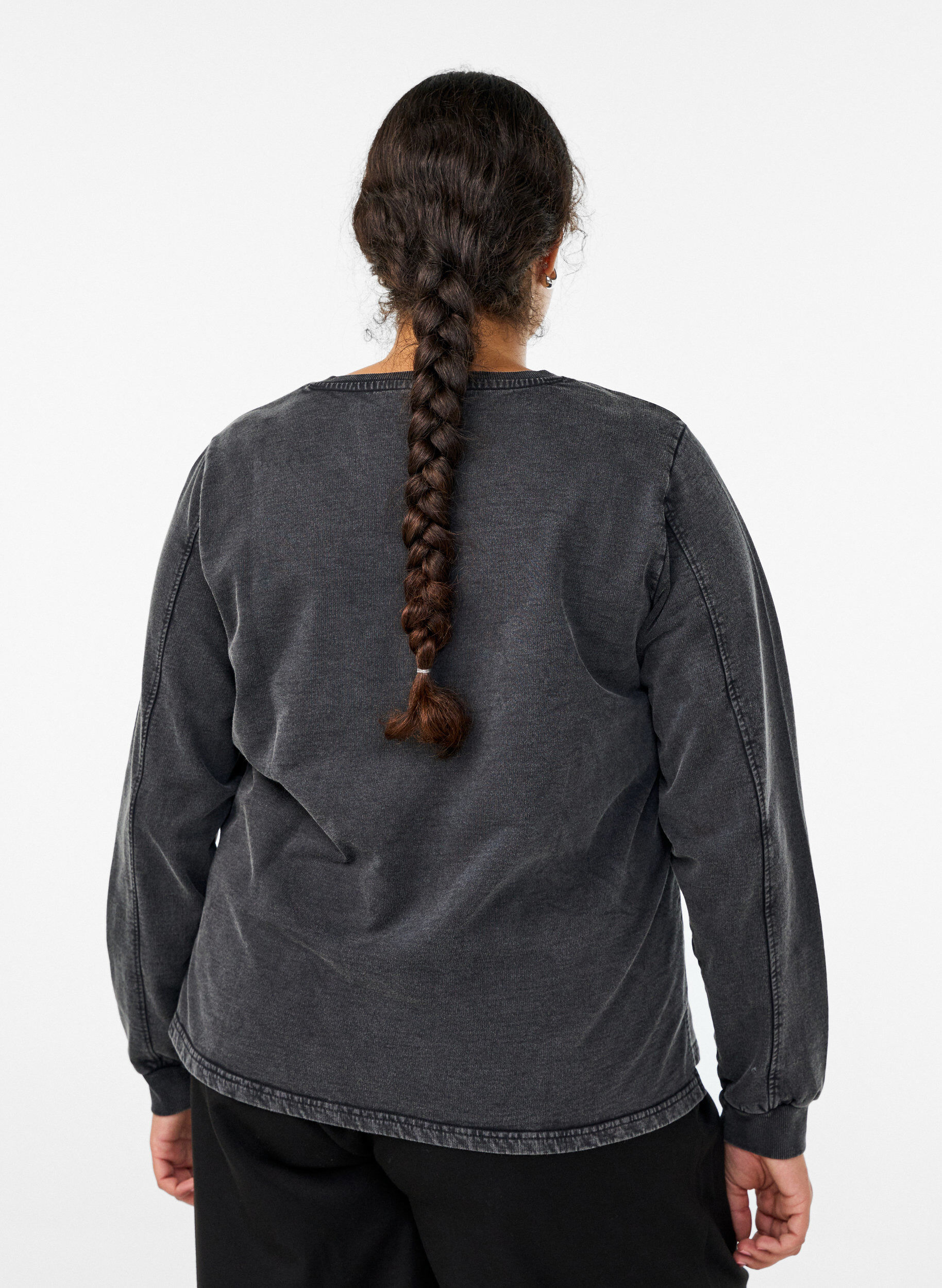 Zizzifashion Sweatshirt with rhinestones and washed effect, Dark Grey, Model image number 2
