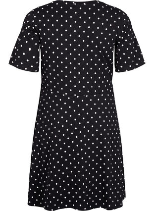 Solid-color cotton dress with short sleeves, Black w. White Dot, Packshot image number 1