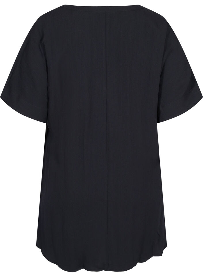 Short-sleeved viscose tunic, Black, Packshot image number 1