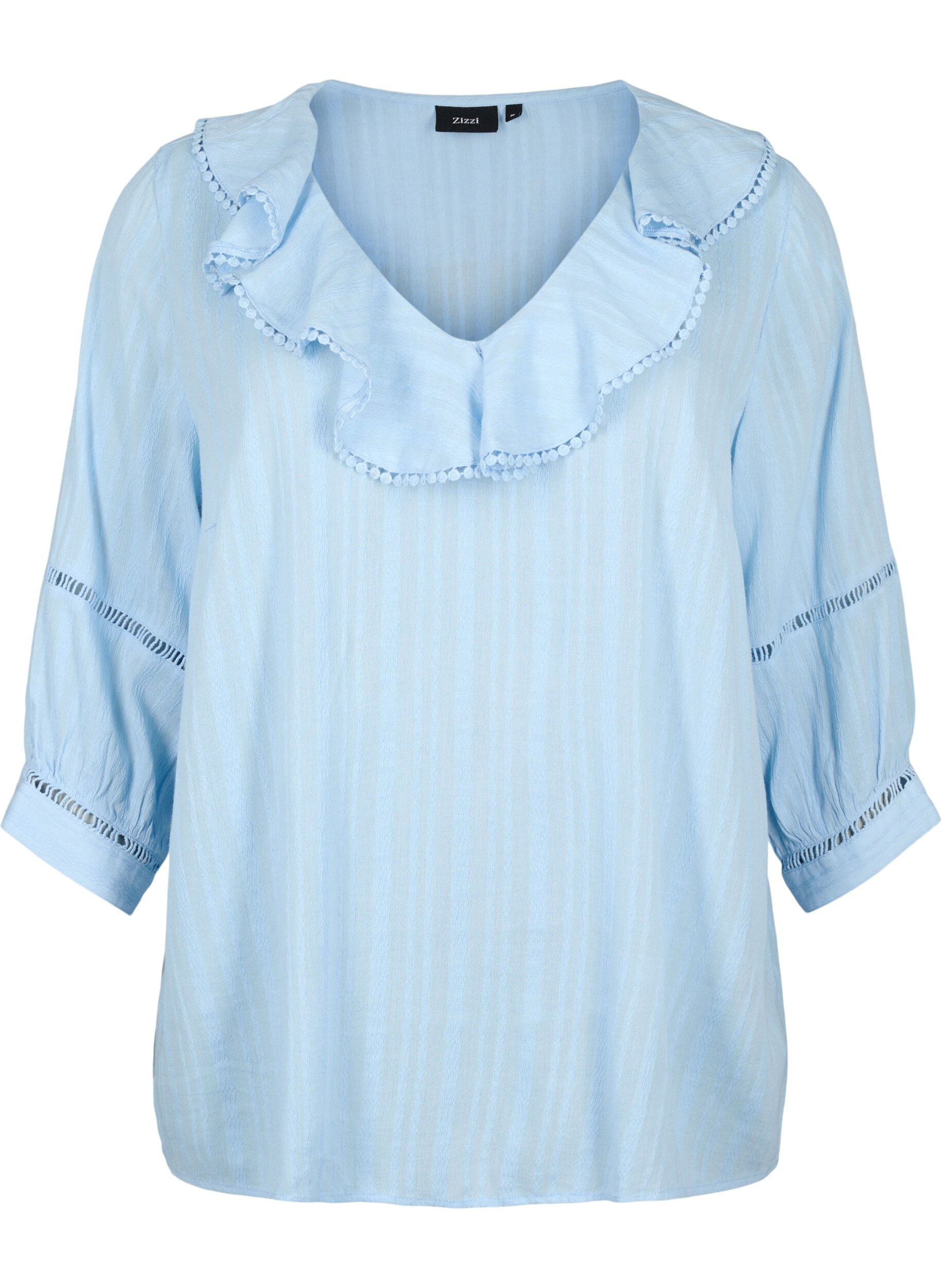 Zizzifashion Blouse with 3/4 sleeves and lace, Chambray Blue, Packshot image number 0