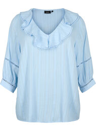 Blouse with 3/4 sleeves and lace, Chambray Blue, Packshot