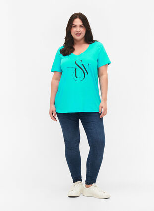 Cotton t-shirt with print, Turquoise SUN, Model image number 2