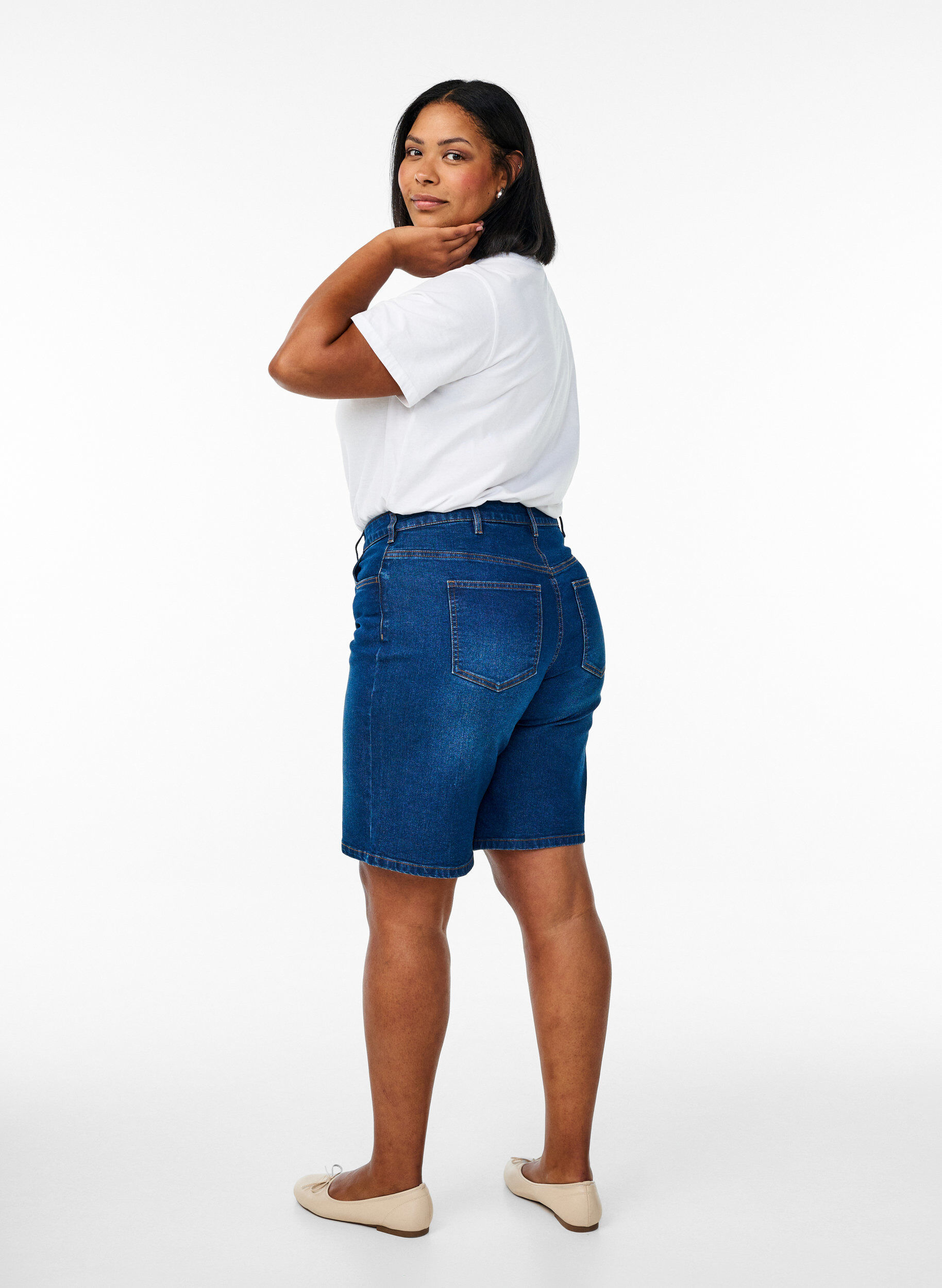 ZizzifashionLoose denim shorts with high waist, Blue, Model image number 2