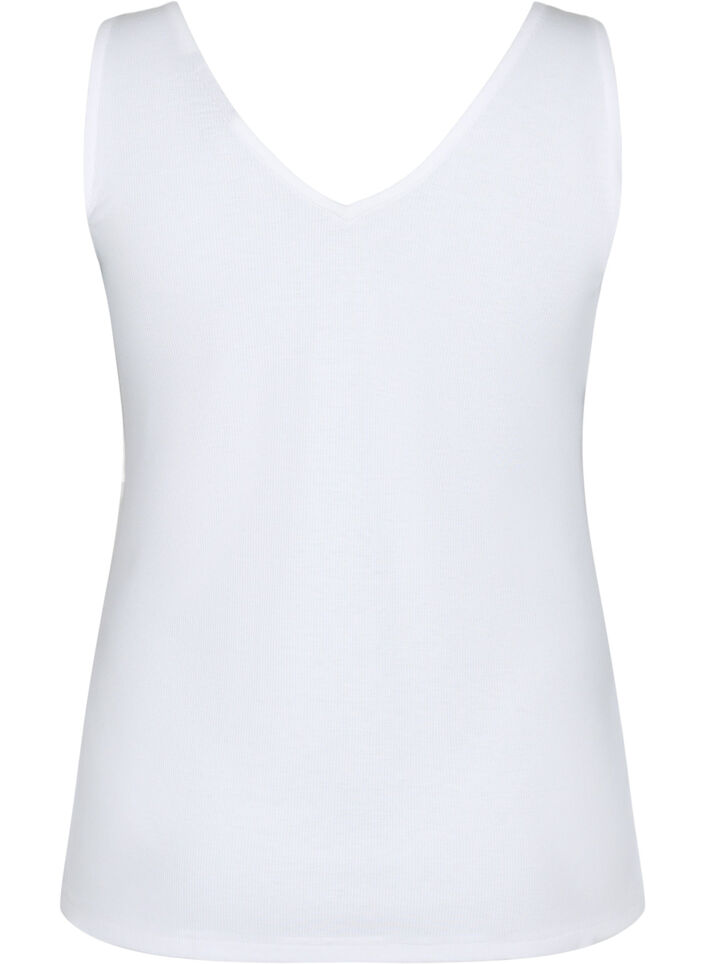 Basic top in rib with v-neckline, Bright White, Packshot image number 1