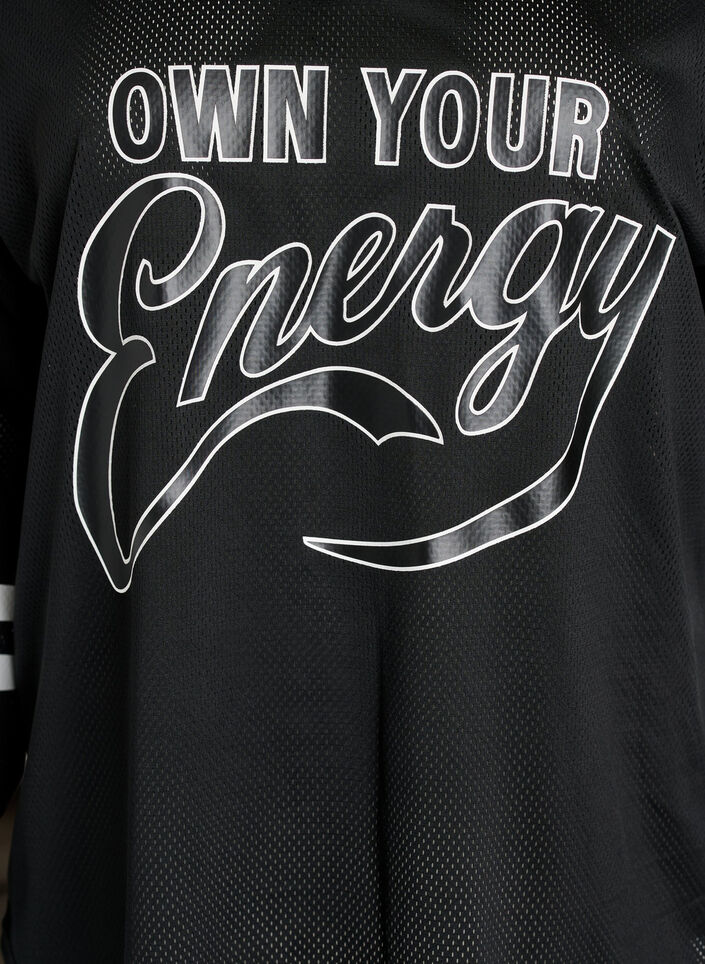 Sporty mesh top with text print, Black, Packshot image number 2