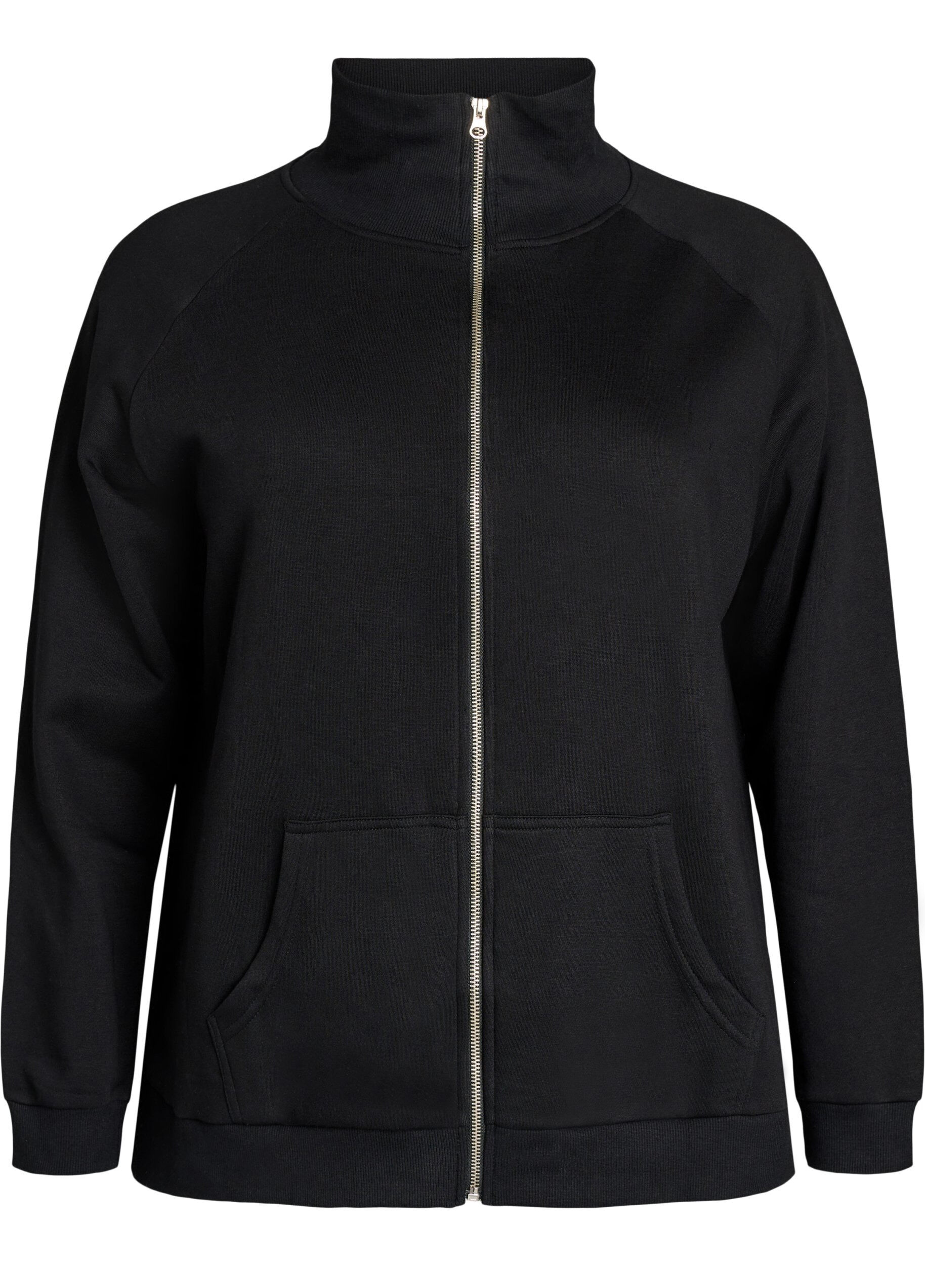 Sweat cardigan with high collar and zip