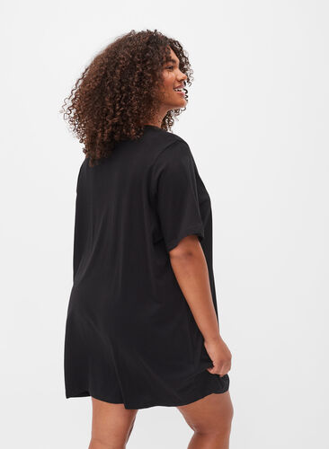 Oversized night t-shirt in organic cotton, Black W. coffee, Model image number 1