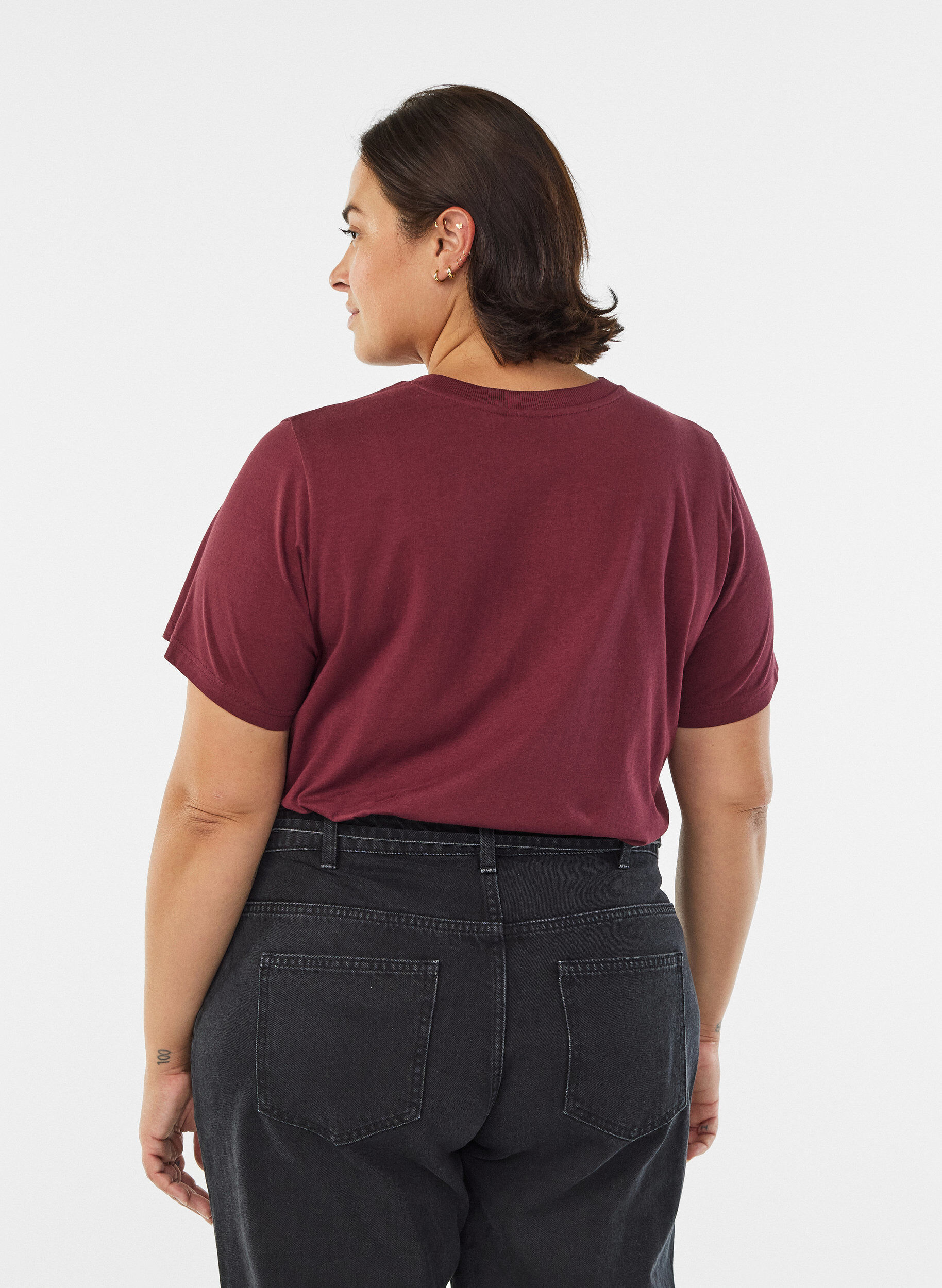 ZizzifashionBasic cotton T-shirt with round neck, Dark Bordeaux, Model image number 2